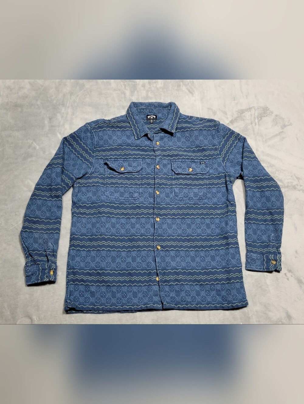 Billabong Shirt Mens 2XL Blue Offshore Jacquard Wave Washed Flannel